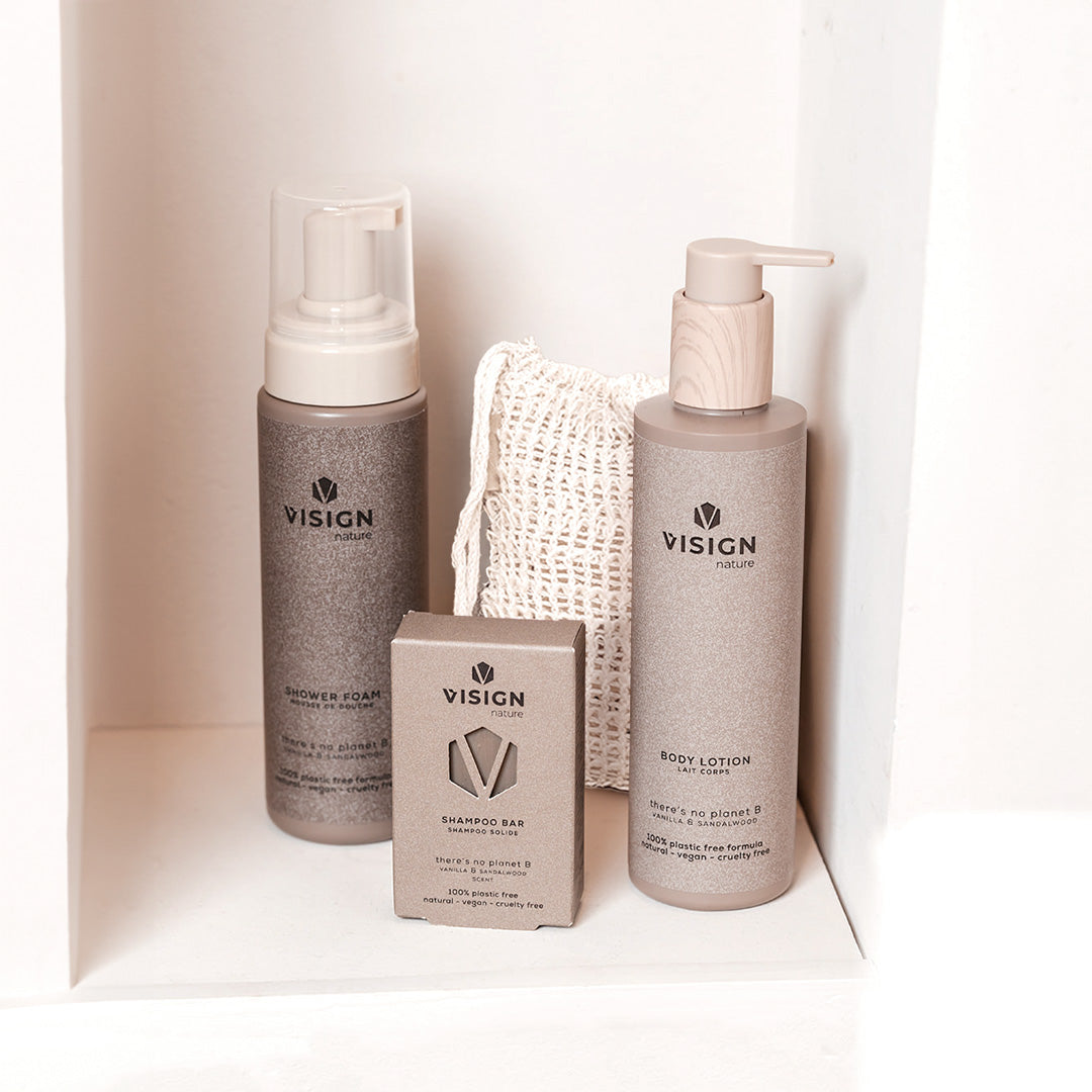Gift Box Shower Foam + Body Lotion + Shampoo Bar + Solid Bar Bag | There's no planet B