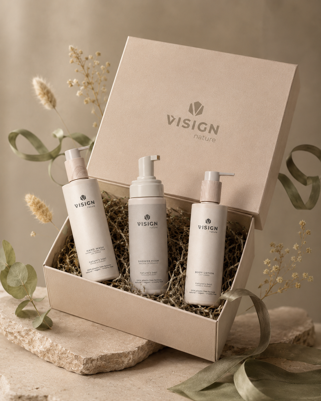 VISIGN nature Gift Box met Shower Foam, Body Lotion en Hand Wash